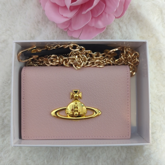 Vivienne Westwood Pink Executive Card Orb Case Wallet With Gold Crossbody Chain